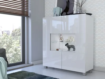 Obrázok produktu pre Presklená komoda s LED bielym osvetlením CHEMUNG - biela / lesklá biela