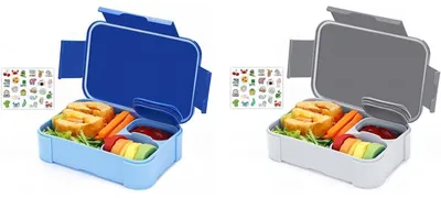 Immagine prodotto di Contenitori per alimenti per bambini, con scomparti, set da 2, capacità 900 ml, a prova di perdite, colore blu e grigio