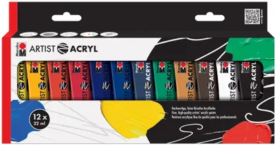 Zdjęcie produktu dla Zestaw farb akrylowych Marabu "Artist Acryl", 12 x 22 ml