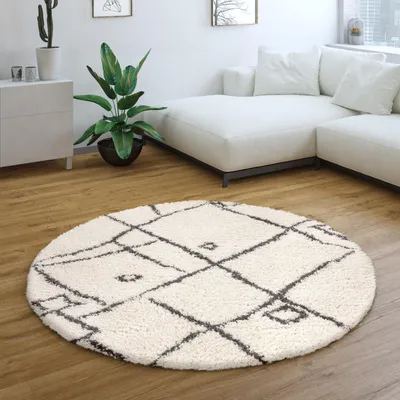 Produktbild von Teppich Rund Wohnzimmer Hochflor Shaggy Skandinavisch Flauschig Modern Grösse 120 cm Rund