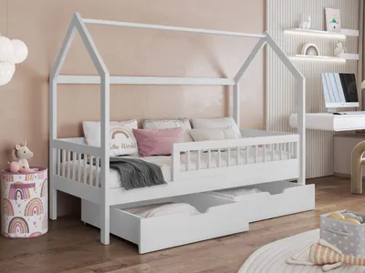 Obrázek produktu pro Dětská domečková postel se šuplíky 90x200 AVALON - bílá