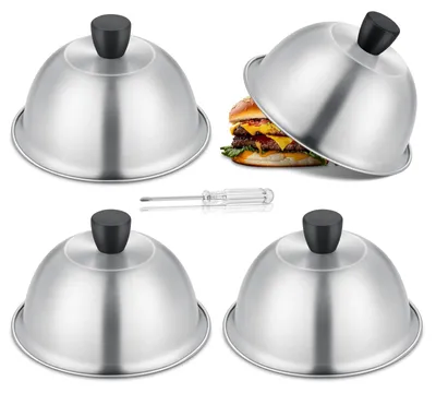 Productafbeelding van Burgerrooster, 4-delige set van roestvrijstalen burgerroosters, grillrooster met hittebestendig siliconenhandvat, kleine burgerroosters, smeltplaat, geschikt voor Teppanyaki en koken in de keuken, voor binnen- en buitengebruik