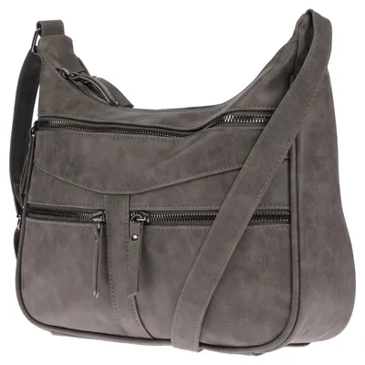 Produktbild von Damen Tasche Schultertasche Umhängetasche Crossover Bag Leder Optik Handtasche Dunkelgrau