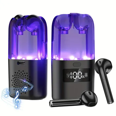 Produktbild von In-Ear Kopfhörer, 2-in-1-Bluetooth-Headset-Lautsprecher, Tragbarer Mini-Lautsprecher mit Mikrofon, RGB-Lichter mit LED-Digitalanzeige-Kopfhörer