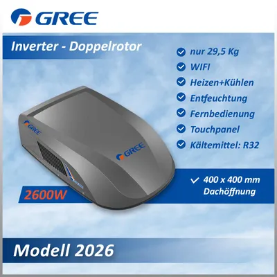 Produktbild von GREE 2600W GoCool Plus Doppelrotor Inverter Dachklimaanlage Wohnmobil Anthrazit