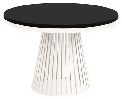 Produktbild von MEBLINI Esstisch Rund Ausziehbar aus Metall - 120-196x76cm - CONEY - Schwarz Matt/Kaschmir - Loft - Esszimmertisch Modern - Küchentisch - Ausziehtisch - Round Dining Table