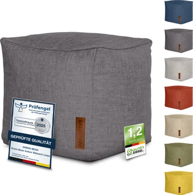 Produktbild von Green Bean® Indoor Sitzhocker Pouf 40x40x40cm EPS-Perlen Füllung -Home Linen Kuschelig Weich Waschbar - Drinnen Bodenkissen Liegekissen Sitzkissen Sitzhocker Sessel Kinder Erwachsene Stoff Dunkelgrau