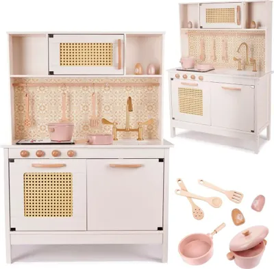 Produktbild von Spielküche aus Holz Spüle, Backofen und Dunstabzug, Kiefernholz, Birkenholz