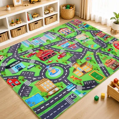 Zdjęcie produktu dla Mata do zabawy dla dzieci z motywem miejskim, wymiary 120 x 160 cm