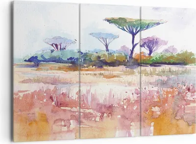 Produktbild von Bild auf Leinwand - Leinwandbild - 3 Teile - Aquarell Savanne Bäume - 165x110cm - Wand Bild - Wanddeko - Wandbilder - Leinwanddruck - Bilder - Wanddekoration - Leinwand bilder - CE165x110-4484
