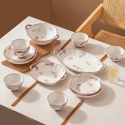Produktbild von Japanisches Haushaltsgeschirr: schlichte, ansprechende und hochtemperaturbeständige Keramik-Reisschale als 18-teiliges Set für 4 Personen