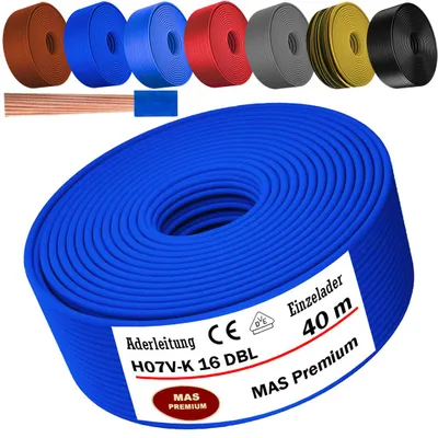 Productafbeelding van 40 meter aderkabel H07 V-K DBL, 1x16 mm², donkerblauw, enkeldradig, flexibel