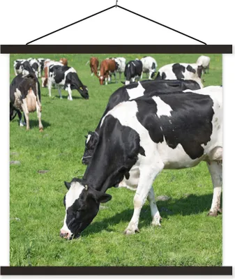 Produktbild von MuchoWow® Textilposter Kuh - Tiere - Gras - Sonne 90x90 cm mit schwarzem Rahmen - Magnetisches