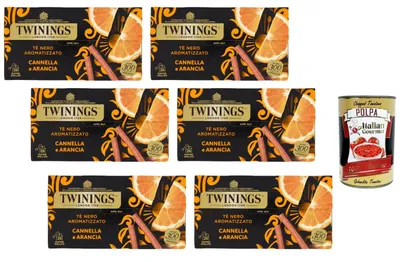 Produktbild von Twinings Italian Gourmet Schwarzer Tee mit Zimt und Orange, 6er Pack 6 x 25 Teebeutel (50 g), aromatisierter Schwarztee, Wintertee mit Gewürzen & Zitrusnoten, ideal für Teepause + Italian Gourmet Polpa