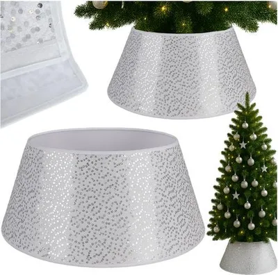 Obrázok produktu pre Kryt na vianočný stromček, 60 cm biely so striebornými flitrami