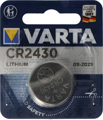 A blister pack containing a single Varta CR2430 Lithium coin cell battery.