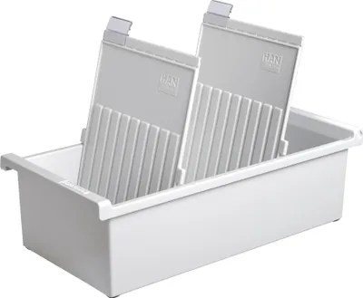 Produktbild von HAN Karteitrog DIN A5 hochformat, modernes Design für 1.300 Karten, inklusive 2 Stützplatten mit Sichtreitern, 955-0-1-11, lichtgrau