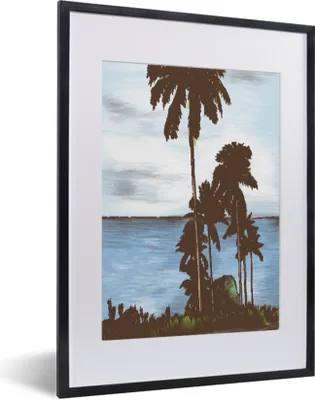 Produktbild von MuchoWow® MuchoWow® Gerahmtes Poster Palme - Meer - Himmel 30x40 cm - Poster mit zchwarzem Bilderrahmen - Wandposter Schlafzimmer
