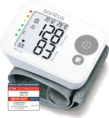 Produktbild von Sanitas SBC 22, Handgelenk, Automatisch, Grau, Weiß, LCD, 1 Benutzer, 14 - 19,5 cm