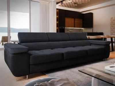 Produktbild von Sofa MOSINE Schwarz Kordstoff mit Schlaffunktion, Wohnzimmersofa, Couch, Soffa, Bettsofa, Couchgarnitur- Schwarz, POSO 135