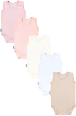 Produktbild von TupTam Baby Mädchen Achselbody in Unifarben 5er Pack, Farbe: Weiß Ecru Beige Puderrosa Aprikose, Größe: 92