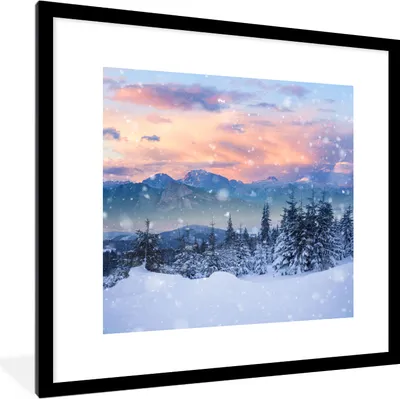 Produktbild von MuchoWow® Gerahmtes Poster Schnee - Himmel - Wald - Winter 40x40 cm - Poster mit Schwarzem Bilderrahmen Wandposter Rahmen Foto Bilder - Poster - Plakat im Rahmen