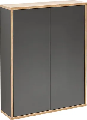 Produktbild von FACKELMANN Doppel-Hängeschrank FINN / Badschrank mit Push-to-Open / Maße (B x H x T): ca. 60 x 75 x 20,5 cm / Schrank fürs Bad mit 2 Türen / Korpus: Schwarz / Front: Schwarz / Rahmendekor: Braun hell