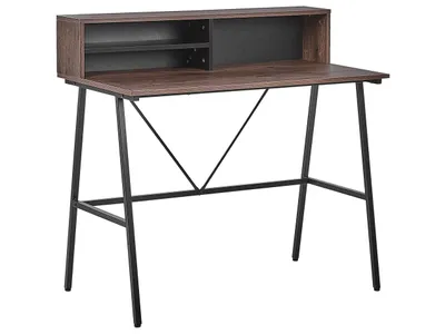 Zdjęcie produktu dla BELIANI Biurko ciemnobrązowy płyta 100 x 50 cm czarna metalowa rama z półkami