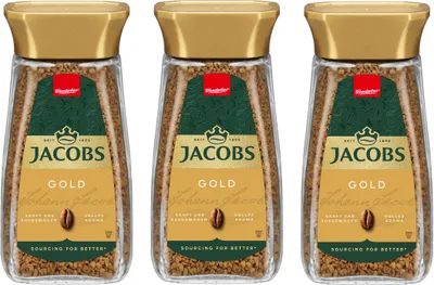 Produktbild von JACOBS Löskaffee Gold Instantkaffee 3 x 200 g Gläser löslicher Kaffee unterwegs