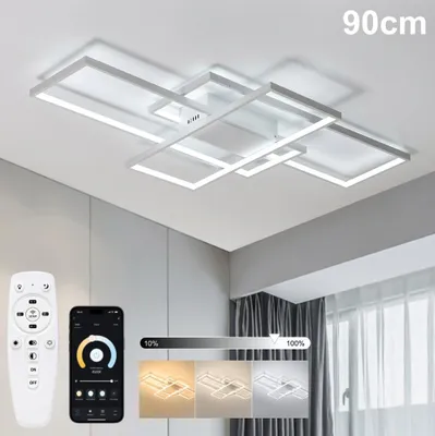 Zdjęcie produktu dla Inteligentna lampa sufitowa LED 90×60 cm, nowoczesna lampa sufitowa z pilotem i sterowaniem przez aplikację, ściemnialna, temperatura barwowa 3000K-65