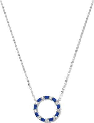 Produktbild von Neu Bling 9NB-1065 Silber Halskette mit Zirkonia Anhänger Kreis - 18mm Durchmesser - Blau Weiß - 40+5cm - Rhodium - Silber