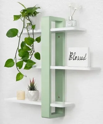 Produktbild von PolkaHome® Weiße und grüne Kiefer schwebende Wandregale Set - 3-lagig verstellbare Regale für Wohnzimmer, Schlafzimmer oder Büro - 50 cm