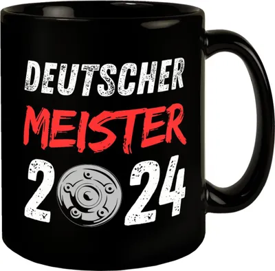 Produktbild von Leverkusen Meisterschale Tasse in Schwarz mit Spruch Deutscher Meister 2024