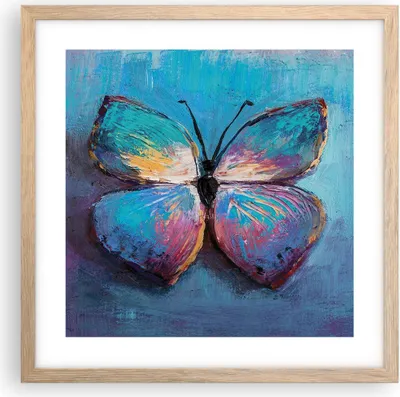 Produktbild von Gerahmtes Poster - Rahmen in heller Eiche - Handschriftlich Schmetterling Blau - 40x40 cm - Wand Bild - Wanddeko - Wandbilder - Kunstposter - Wandposter - Bilderrahmen - Bilder - P2NAC40x40-4470