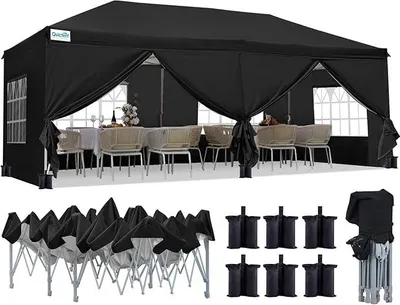 Produktbild von Faltpavillon 3x6m wasserdicht | Partyzelt, Pop-Up Pavillon, Gartenpavillon, stabil, mit Seitenwänden, UV-Schutz 50+, Tragetasche inkl, Stahlrahmen