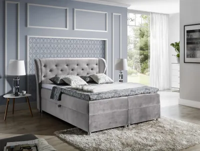Produktbild von Boxspringbett Schlafzimmerbett ARIANNA 160x200cm Stoff Silbergrau