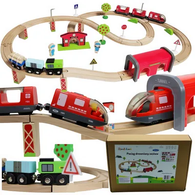 Produktbild von Holzeisenbahn Set 52 Teile – Spielzeugeisenbahn aus Holz mit Schienen & Zug