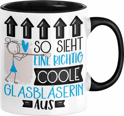 Produktbild von Glasbläserin Geschenk Tasse Geschenkidee für Glasbläserin Geburtstag Weihnachten Spruch So Sieht Eine Richtig Coole Glasbläserin Aus Kaffee-Becher  (Schwarz)