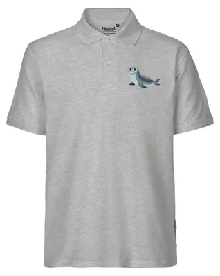 Produktbild von Huuraa Herren Polo Shirt Seehund Comic L Sport Grey Bio Baumwolle Fairtrade Poloshirt Geschenkidee