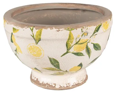 Productafbeelding van Clayre & Eef bloempot, diameter 17 cm, hoogte 11 cm, geel, keramiek, citroenmotief