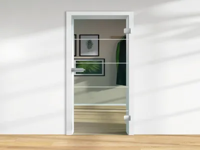 Produktbild von FLEXO Klar ESG 8mm Ganzglastür, 4 Mattierte Streifen, Sicherheitsglas, Badezimmer Tür, Duschtür, Einfache Montage, Modernes Design