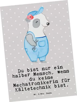 Produktbild von Mr. & Mrs. Panda bildkarte Mechatronikerin für Kältetechnik Herz - Grau Pastell - Geschenk, Gesellenprüfung, Grußkarte, Postkarte, Lustig, Ansichtskarten, Witzig, Spruch