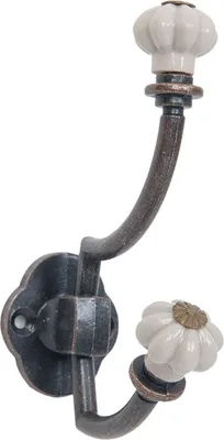 Obrázek produktu pro Nástěnný hák ve tvaru dvojité květiny, materiál: železo, rozměry: 4x8x12 cm, barva: bílá, značka: Clayre & Eef, model: 6Y2071