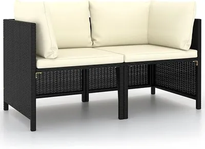 Productafbeelding van Tweezits tuinbank met kussens, tuinlounge, tuinbank, balkonmeubels, tuinmeubels, loungemeubels, zwart, polyrotan