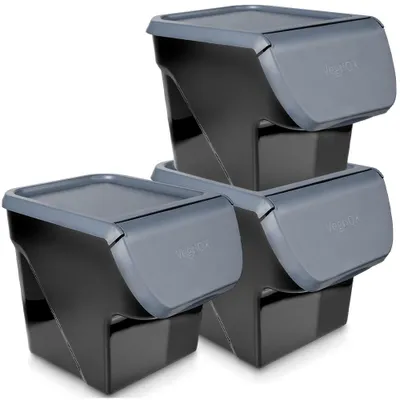 Immagine prodotto di Vilde | Contenitore per alimenti - Antracite - 13 L - 3 pezzi - per frutta e verdura - Coperchio apribile con sportello