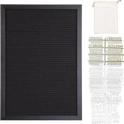 Productafbeelding van Vilt prikbord met houten frame - 30,5 cm x 43,2 cm - Inclusief meer dan 500 witte en gouden letters en cijfers