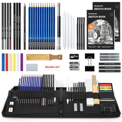 Imagen del producto de Juego profesional de 52 lápices de dibujo, set completo con lápices de grafito y bloc de dibujo