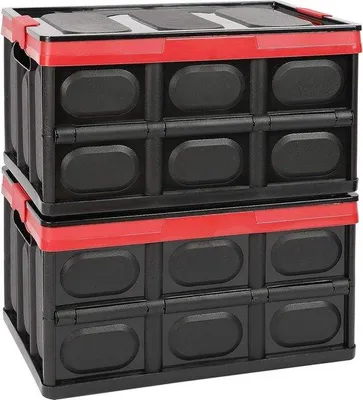 Produktbild von Paar faltsicherer Kunststoff-Container mit Deckel, 30-Liter-Transportbox, Lagerbox, Schwarz