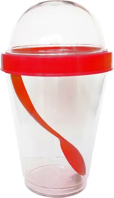 Produktbild von JOGHURTBECHER mit Löffel Deckel 300ml Müslibecher Müsli to go Müslischale Müslidose Joghurt Obst Becher 05 (Rot)