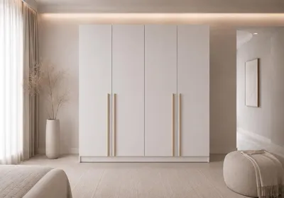 Produktbild von Kleiderschrank 4-türig Schrank Garderobe Schlafzimmer Drehtürenschrank - Schrank Glamy Wood 4D 200 cm - Weiß
